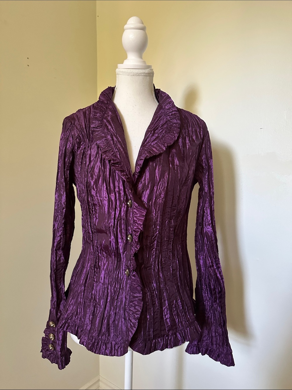 CHAGALL Purple Crinkle Y2K Whimsigoth Vamp Renfair Ruffle Collared Blouse Medium
